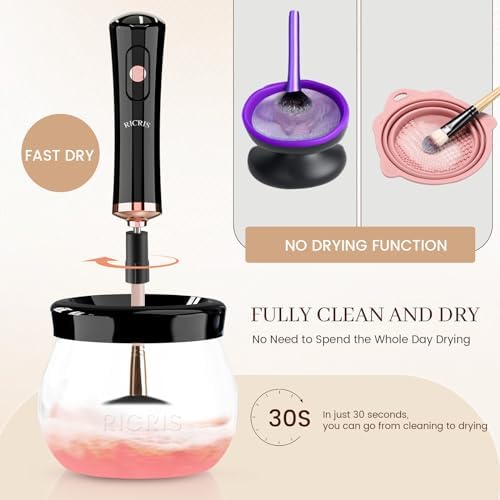 RICRIS Electric Makeup Brush Cleaner and Dryer Machine - Super Fast Clean and Dry Make Up Brushes - Automatic Cosmetic Brush Spinner Washer Tools
