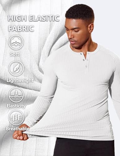 COOFANDY Men's Muscle Slim Fit T-Shirt Long Sleeve Henley Shirts Casual Gym Workout Athletic Tee Shirts