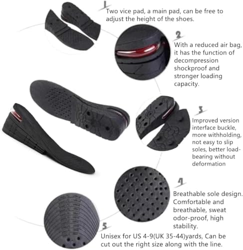 Height Increase Insoles 4-Layer Air up Shoe Lifts Elevator Shoes Insole 2.95inches(7.5 cm) Heels Lift Inserts for Men and Women