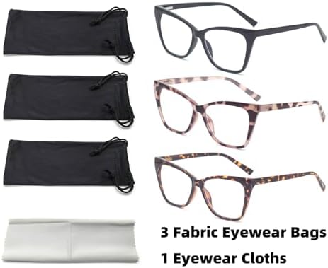 HIGHLIKE 3-Pack Reading Glasses for Women Stylish Oprah Cat-Eye Spring Hinge Readers Anti Blue Light Eyestrain/Glare/UV