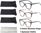HIGHLIKE 3-Pack Reading Glasses for Women Stylish Oprah Cat-Eye Spring Hinge Readers Anti Blue Light Eyestrain/Glare/UV