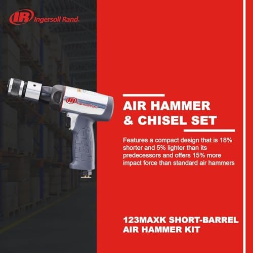 Ingersoll Rand 123MAXK Vibration Reduced Air Hammer 5-Piece Chisel Set, 3,530 BPM, 2-5/8" Stroke, Round Shank