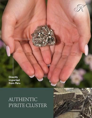 KALIFANO Natural Pyrite Cluster - High Energy Iron Piedra Pirita from Peru with Healing Properties (Information Card) Fools Gold Rock Reiki Crystal Used for Increased Willpower and Manifestation