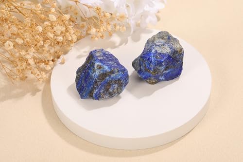 Jovivi 2pcs Raw Lapis Lazuli Crystals,Large 1.6-2.2" Healing Crystals Natural Rough Stones Crystal for Tumbling, Cabbing, Home Decoration, Polishing, Wicca & Reiki