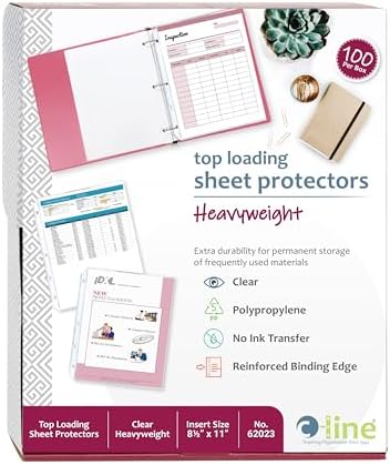 C-Line Top Loading Heavyweight Poly Sheet Protectors, Clear, 8.5 x 11 Inches, 100 per Box (62023)