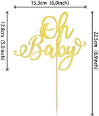 Rsstarxi 1 Pack Oh Baby Cake Topper Gold Glitter Babyshower Cake Pick Decorations for Baby Baptism Gender Reveal Kids Birthday Party Supplies