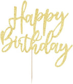 LVEUD Glitter Happy Birthday Cake Topper, Cake Decoration Suitable For Party Decoration - Anniversary/Birthday (Golden)
