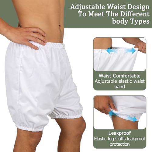2Pack Adult Diaper Cover for Incontinence,Unisex Leak-Protection Pants Over Diapers Waterproof, Washable Adult Incontinence Briefs,Reusable Underwear for Men Women Supplies,White,M