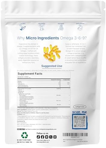 Ultra Omega 3-6-9 3600mg Per Serving, 300 Burpless Softgels | Lemon Flavor – Blend of Fish, Flaxseed, Borage Oils | Bioavailable Source, Non-GMO, No Gluten, Mercury Free