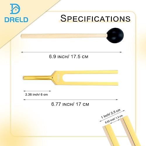 528 Hz Tuning Fork DNA Healing, Chakra, Sound Therapy, Keep Body, Musical Instrument, Meditation, Golden Solfeggio Tuning Forks 528 Hz with Silicone Hammer, Cleaning Cloth and Bag