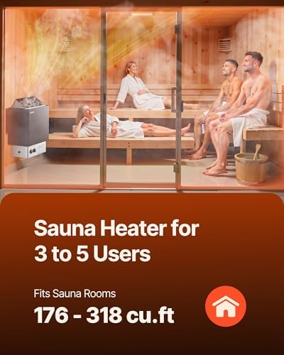 VEVOR Sauna Heater,220V Electric Sauna Stove, Steam Bath Sauna Heate 3h Timer and Adjustable Temp for Max. 176-318 Cubic Feet, Home Hotel Spa Shower Use (6KW) FCC Certification