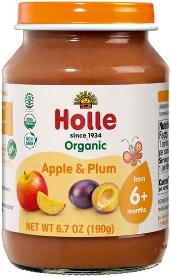 Holle Organic Apple and Plum Flavored Puree Baby Food, Non GMO, Vegan, 6.7 Ounces (Pack Of 6)