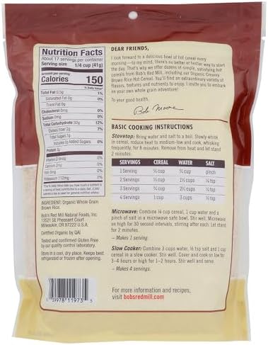 Bob's Red Mill Organic Brown Rice Hot Cereal, 24oz (Pack of 1) - Non GMO, Whole Grain, Vegan, Kosher
