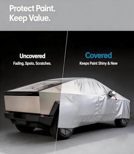 Wigoo Tesla Cybertruck Car Cover Accessories 2024-2026, Custom Fit Waterproof All Weather Outdoor Truck Cover, Windproof UV Rain Snow Dust Protection, Breathable Design, Paint-Safe Lining, Door Zipper