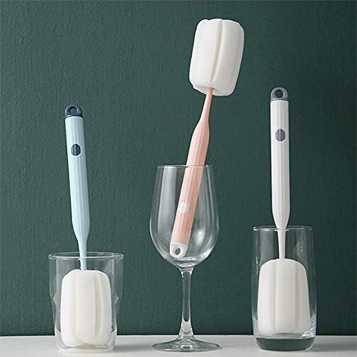 AKOAK 1 Pack Sponge Cleaning Brush, Plastic Handle Baby Bottle Brush, 360 Degree Rotation, Suitable for Goblet, Tea Cup, Household Cleaning Tool (White)