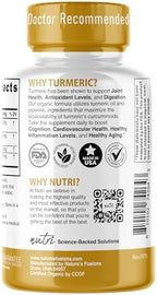 Nutri Organic Turmeric Curcumin Supplement 1425mg - 40x More Bioavailable - 95% Pure Curcuminoids - with Black Pepper, Ginger & Turmeric Oil - 90 Count Capsules, 3rd Party Tested