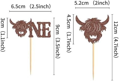 Ercadio 24 Pack Highland Cow One Cupcake Toppers Glitter Farm Animals Brown Highland Cattle Cake Picks Gender Reveal Theme Baby Shower Kids Boys Girls Birthday Party Cake Decorations Supplies
