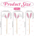 24 Pack Easter Bunny Ear Cupcake Toppers Glitter Easter Party Decorations Bunny Ear Cupcake Toppers Happy Birthday Cupcake Picks for Spring Birthday Baby Shower Party Supplies - Rabbit Lover
