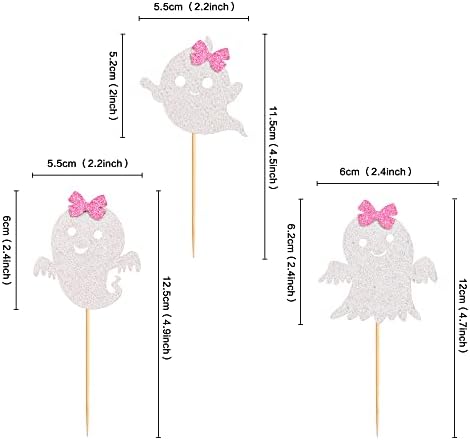 24Pcs Ghost Cupcake Toppers - Pink & White Halloween, Baby Shower, Ghost & Gender Reveal Decorations