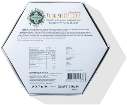 Meşhur Safranbolu Lokumcusu Turkish Delight with Mixed Fruit, Authentic Handmade Turkish Candy Gift Box,Vegan candy and Gluten-Free Gourmet Mediterranean Sweet Treat, Premium Traditional Lokum Dessert (7.1 oz)