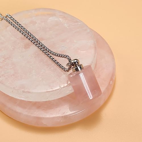 2PCS Natural Stone Perfume Bottle Pendant Necklace Rose Quartz Agate Link Chain Healing Crystals Stone Charms Necklaces For Women