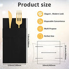Cindeer 150 Pcs Black Linen Dinner Feel Napkins with Built in Flatware Pocket Prefolded Paper Disposable Airlaid Guest Hand Towel for Silverware Wedding Reception Christmas Baby Shower