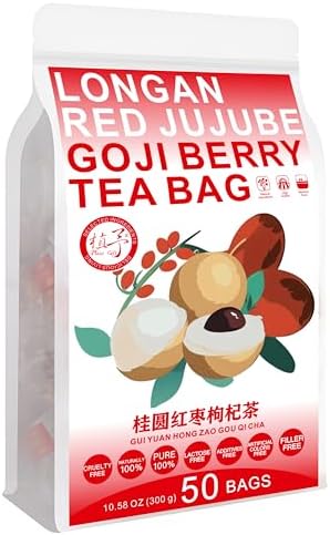 Plant Gift Longan Goji Berry Tea Bags 10.58oz (6g*50bags), Dried Longan, Wolfberry, Rose, Hongzao Chinese Pure Nature, Health Care Mixed Tea, Combination of Floral Tea 300g 桂圆枸杞茶