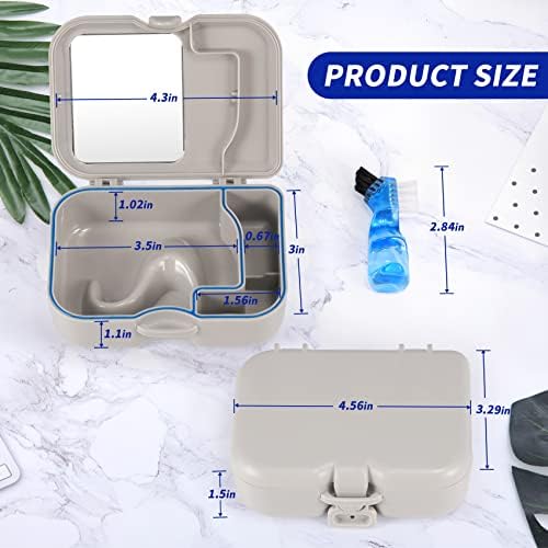 Annhua Partial Denture Case for Soaking, Plastic Denture Cup with Lid, Brush and Mirror, Travel Retainer Cleaner Case Bath Container for Cleaning Full False Teeth, Aligners - Gray