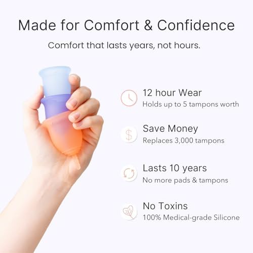 Lena Menstrual Cup Original – Reusable Silicone Period Cup for Heavy Flow, 12-Hour Leak-Free Protection, Soft & Comfortable, Beginner-Friendly Design - Large, Pink
