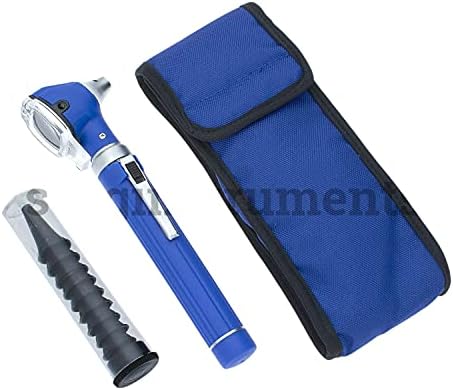SURGICAL ONLINE Fiber Optic Mini Otoscope Rainbow Many Colors - Pocket Otoscope with Case ENT Diagnostic Set w/Extra Bulb Included (Blue)