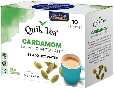 QuikTea Cardamom Instant Chai Tea Latte - 10 Count Single Box - Superfood Antioxidant, Digestion Tea
