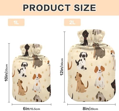 Puppy Dogs Paw Print Hot Cold Water Bottle with Fleece Cover PVC Hot Water Bag 1 Liter