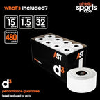 d3 Athletic Sports Tape White 1.5" x 15yds - 32 Rolls Bulk Box Hand Tearable Zinc Oxide Tape for Thumb, Wrist & Ankle Support, Strong Joint Strapping for Athletes, Medical Trainers & First Aid