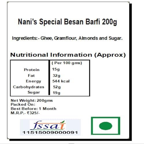 Ghasitaram Gifts Rakhi Gifts for Brothers Rakhi Sweets - Nani's Special Besan Barfi 200 GMS with Beads Rakhi