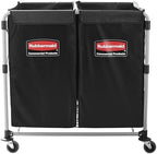 Rubbermaid Commercial Products Collapsible X Cart, Black Multistream, Steel Industrial Laundry/Trash Cart with Wheels for Hotels/Hospitals/Nursing Homes/Offices