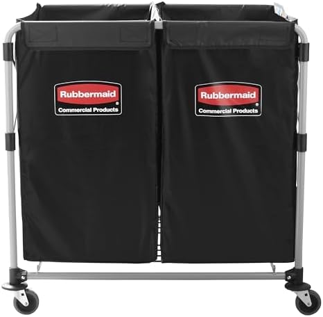 Rubbermaid Commercial Products Collapsible X Cart, Black Multistream, Steel Industrial Laundry/Trash Cart with Wheels for Hotels/Hospitals/Nursing Homes/Offices