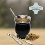 Norte Yerba Mate Cup Kit, 8-Ounces Traditional Mate Tea Cup/Gourd Set | Includes 2 Bombillas (Yerba Mate Straw) & Cleaning Brush, Stainless Steel Cup, Double-Walled, Easy to Clean | Black