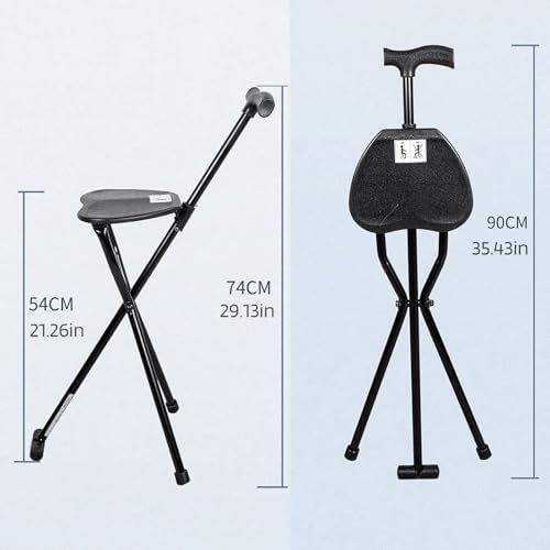 Walker with Seat Cane Chair 300 Lbs Crutch Stool with Seat Lightweight Folding Walking Stick Chair Portable Cane for Senior Elderly Camping Hiking Black