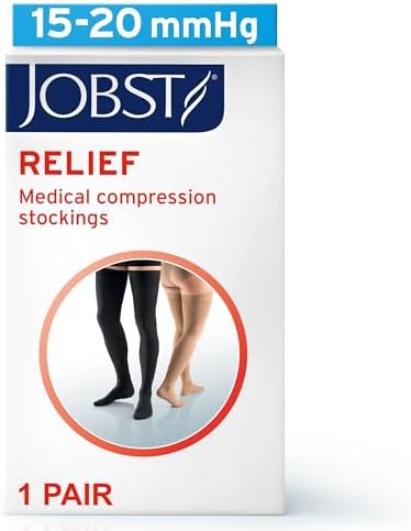 JOBST Relief Thigh High Graduated Compression Stockings 15-20mmHg - Comfortable Unisex Design with Silicone Dot Band - Closed Toe, Beige, Small