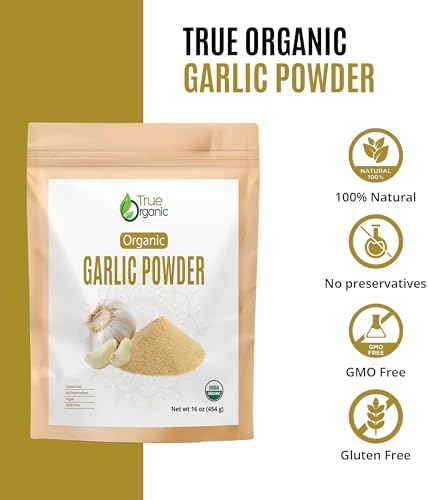 True Organic Garlic Powder, 1 Pound|Certified Organic USDA Certified|Perfect For Savory Dishes|Organic Garlic Powder.