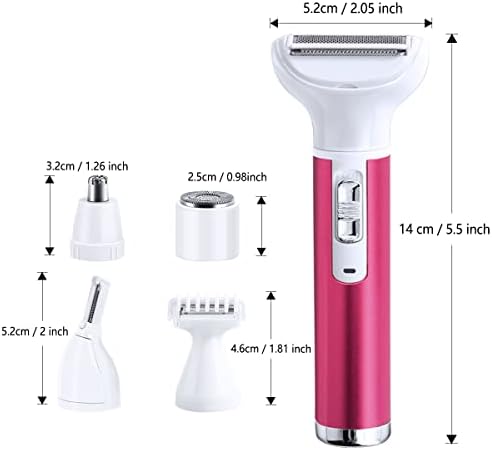 Electric Razor for Women Removal for Body Nose Hair Trimmer Face Shavers Eyebrow Legs Armpit Bikini Area Pubic Underarms Painless Rechargeable Portable 5 in 1 Womens Razors Set
