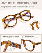 6 Pack Blue Light Blocking Reading Glasses - TR90 Retro Round Readers for Women Men - Spring Hinge Frames with UV400 Anti-Reflective Lens (1.5x)