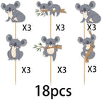 Glitter 18pcs Koala Cupcake Topper for Animal Theme Party Favors Decorations Men Women Happy Birthday Party Decor Supplies