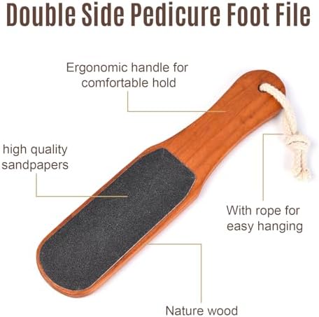 2PCS Foot File Foot Rasp Wooden Handle Pedicure Tool Foot Callus Remover Scrubber Dual-Sides Heel Grater for Dead Skin (1)