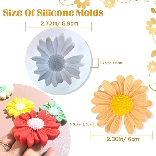 4 PCS Daisy Flower Silicone Molds for Candles, 3D Flower Candle Mold Silicone Daisy DIY Soap Wax Epoxy Resin Plaster Concrete Casting Polymer Clay Craft, Chocolate Fondant Cake Topper Decoration Mold