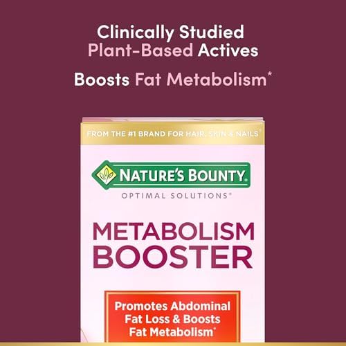 Nature’s Bounty Optimal Solutions Metabolism Booster Supplement, Boosts Fat Metabolism, Promotes Abdominal Fat Loss, With Citrus Extracts and Black Ginger, 60 Capsules