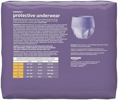Amazon Basics Postpartum Incontinence Underwear for Women, Maximum Absorbency, Bladder Leak Protection, Soft, Disposable, Odor Control, Comfortable Fit, X-Large, Lavender, 48 Count (3 Packs of 16)
