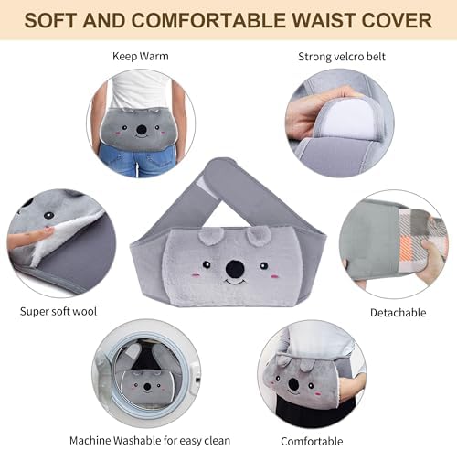 Hot Water Bottle wtih Cover, Hot Water Bag, 1L Rubber Warm Hot Water Bottles Pouch with 130cm Long Soft Waist Cover for Neck, Shoulder, Back, Hand, Legs and Period Pain Relief