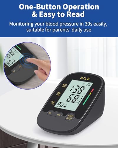 AILE Upper Arm Blood Pressure Machine,High Blood Pressure Monitors for Home use with Adjustable Blood Pressure Cuff - Large LCD Screen,Dual Power Option