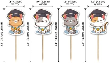 24 Pcs Cat Graduation Cupcake Toppers Cute Kitten Grad Cap Cupcake Picks for 2026 Graduation Party Decorations Kindergarten Preschool Elementary School Graduate Supplies